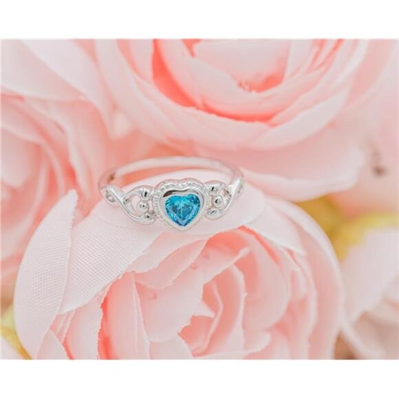 Precious Pieces Sterling Silver Simulated CZ Birthstone Baby Ring with Heart - Picture 3 of 6